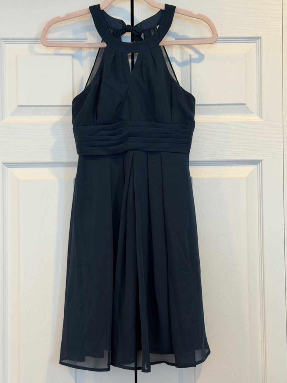Azazie Navy Halter Pleated-Panel Dress